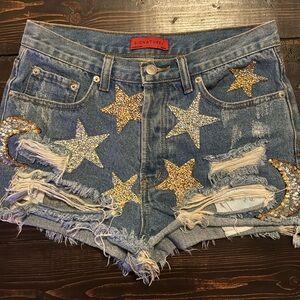 Signature8 Blue Jean Shorts with Gold and Silver Star Accents
